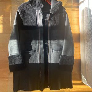 MAJE WOOL AND LEATHER SHEARLING COAT